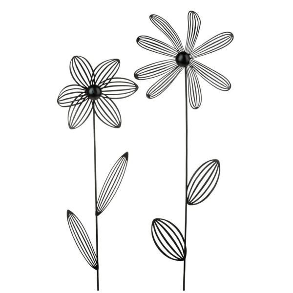 Gartenstecker Metall Blumen aus Draht im Set schwarz 51 & 53 cm