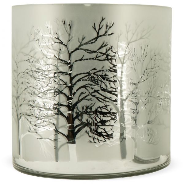 Dekoratives Windlicht Motiv Bäume Wald aus Glas milchig klar Ø 7x8 cm