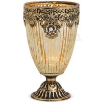 Teelichtglas Windlicht Kelch Orientalisch Marokko & Metalldekor gold antik 18 cm