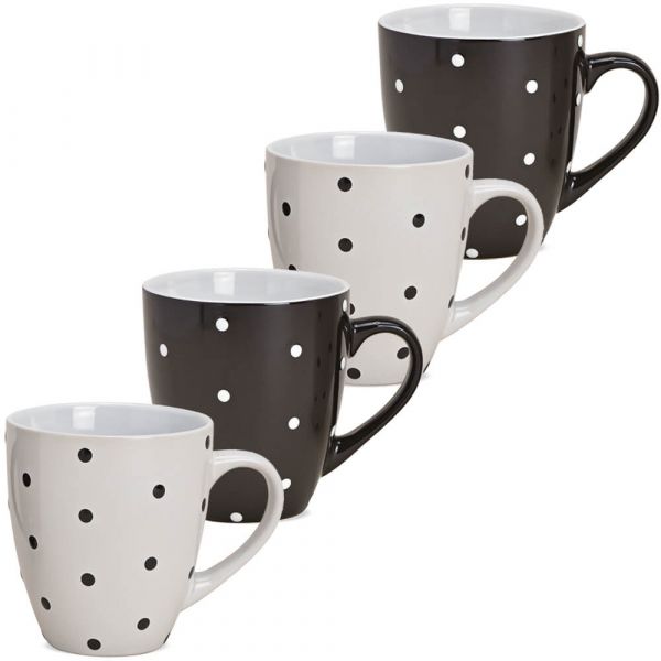 Kaffeetasse Tasse schwarz weiß gepunktet Punkte Steingut 1 Stk B-WARE 10 cm 380 ml