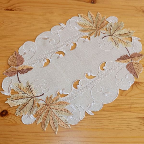 Tischläufer Herbst Lochstickerei & Blätter beige bunt Polyester 1 Stk 30x45 cm