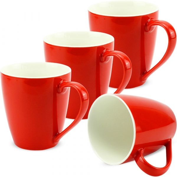 Tassen Becher Kaffeebecher einfarbig uni rot Porzellan 4er Set 10 cm / 350 ml