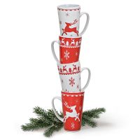 Jumbo Weihnachtstassen 4er Set Tassen Becher rot weiß Keramik 14 cm / 450 m