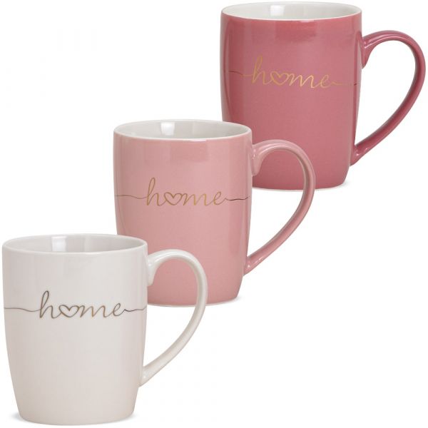 Kaffeetasse Tasse Schrift Home & Herz weiß rosa ODER pink Porzellan 1 Stk B-WARE