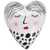 Herz mit Gesicht Dekoherz modern schwarz weiß Dekofigur Keramik 1 Stk 8x4x10 cm