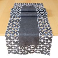 Tischläufer Kurbelstickerei grafisch dunkelgrau grau Polyester 1 Stk 40x140 cm