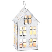 Schönes Lichthaus für Teelichter in weiß aus Metall in 11x20x11 cm