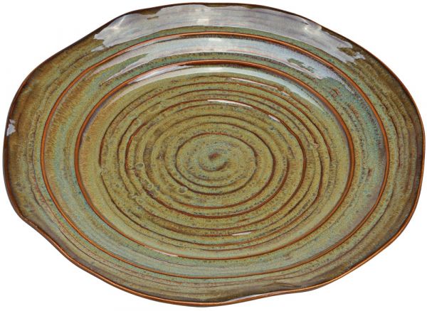 Teller mit Rillen Speiseteller Keramik / Steingut Essteller braun 1 Stk Ø 25 cm
