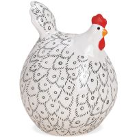Hühner Deko Figuren mit Muster Keramik weiß Osterdeko Frühling 1 Stk - 2 Größen
