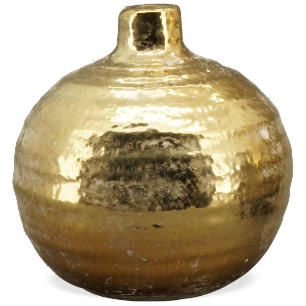 Vase bauchig Blumenvase Dekovase gehämmert Rillen Kugelvase gold Ø 11,5 cm
