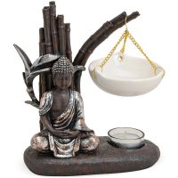 Buddha Duftlampe mit Bambus für Teelichter Dekofigur Poly & Keramik 1 Stk 19x20 cm