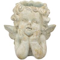 Grabschmuck Engel aus Zement Deko Figur in creme Übertopf 20 cm