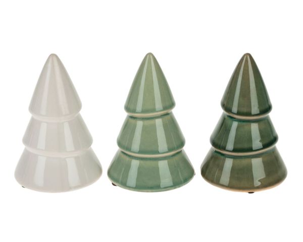 Keramikbäumchen Tannenbäume lasiert Dekofiguren Keramik 3er Ø 8,5 cm grün creme