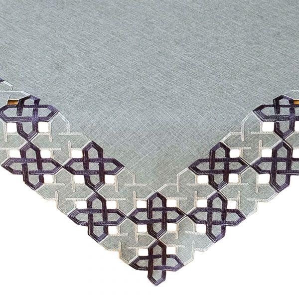 Tischdecke Kurbelstickerei grafisch hellgrau grau Polyester 1 Stk 85x85 cm