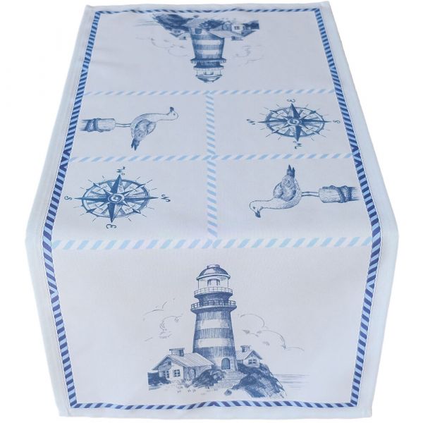 Tischläufer Mitteldecke Leuchtturm & Maritimes blau weiß Tischwäsche 40x90cm