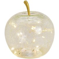 Apfel & 20er LED Licht & Timer Dekoapfel Dekoobst Glas Obst transparent 1 Stk Ø 16 cm