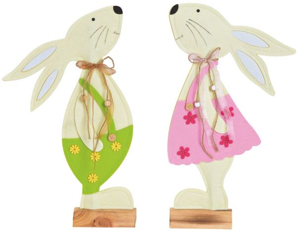 Filzdeko Osterhasen Hasen Holzständer Junge & Mädchen grün & pink 2er Set 2 Größen