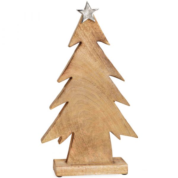 Holz Tannenbaum mit Metallstern Dekofigur Weihnachten braun 1 Stk 24x42x6 cm