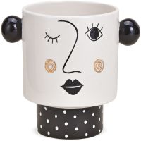 Blumentopf Dekoschale Gesicht & Ohren Keramik modern schwarz weiß 1 Stk 22x17 cm