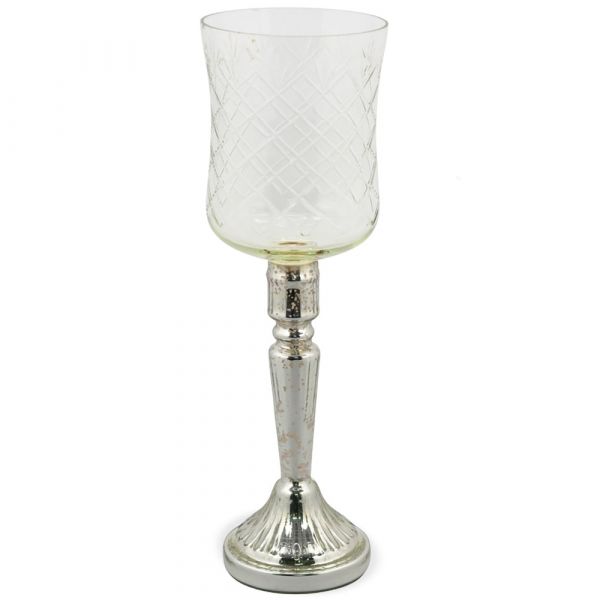 Kerzenhalter Windlicht Teelichthalter Antik Glas Bauernsilber Ø 8,5x31,5 cm