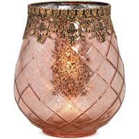 Teelichtglas orientalisch Windlicht antiklook Glas & Metall 1 Stk pink Ø 16x18 cm