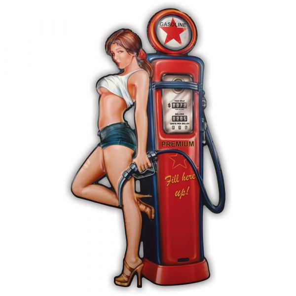 Blechschild Vintage Motiv Pin Up Girl Gasoline Tankstelle 1 Stk 43,5x80x1,5 cm bunt
