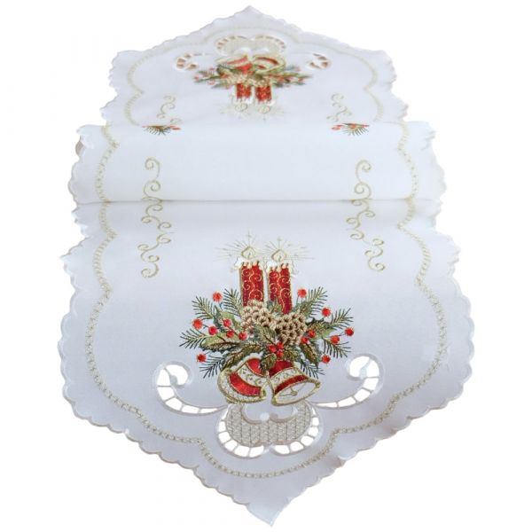 Tischläufer Mitteldecke Kerzen Motiv Stick ecru bunt Tischwäsche 1 Stk 40x140 cm