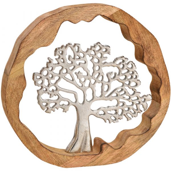 Baum Aufsteller Deko rund Metall Holz Skulptur silber braun 1 Stk 30x29x5 cm