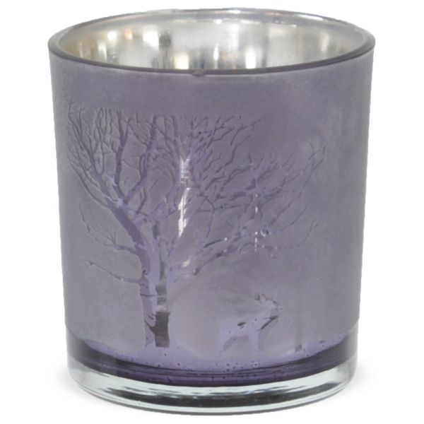 Kerzenglas Wald Hirsche Windlichter Teelichtglas Glas grau 7,3x8 cm
