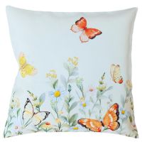 Kissenbezug Kissenhülle Schmetterlinge & Blumen weiß Stick bunt 1 Stk 40x40 cm