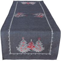 Tischläufer Mitteldecke Weihnachten Stick Tannenbäume rot silber 40x85 cm grau