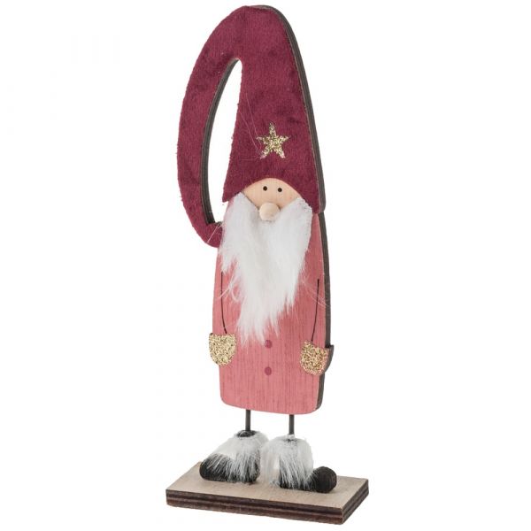 Weihnachtsmann Wichtel Holz Samt rosa rot Figur Weihnachten 1 Stk 9,5x29 cm