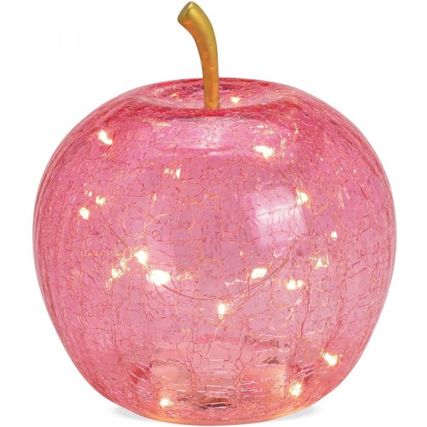 Apfel & 20er LED Licht & Timer Dekoapfel Dekoobst Glas Obst rosa 1 Stk Ø 16 cm