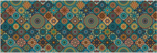 Teppichläufer Küchenläufer Teppich Marokko Mosaik blau orange waschbar 60x180 cm