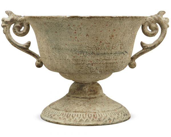 Pflanzpokal Pokal Vase Amphore, Übertopf Metall weiß / grau 1 Stk 28x20,5x19 cm