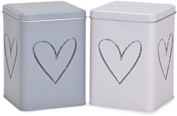 Dosen mit Herzen Vorratsdosen & Deckel Metalldosen weiß & grau 2er sort 15 cm