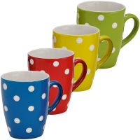 Kaffeetassen Tassen weiß gepunktet in blau rot gelb & grün Keramik 4er Set 11 cm