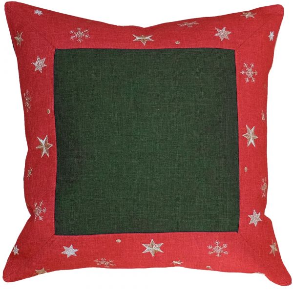 Kissenbezug Kissenhülle Sterne Bordüre gestickt Weihnachten 40x40 cm grün rot
