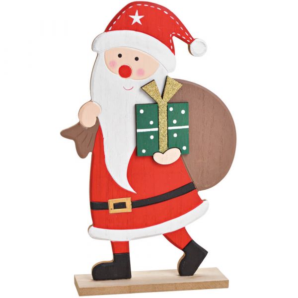 Nikolaus mit Geschenk Dekofigur Weihnachtsdeko bunt Holz Aufsteller 1 Stk 19x30 cm