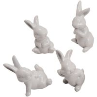 Osterhasen Figuren Dekofiguren Hasen Ostern Porzellan weiß 4er Set sort je 6-7 cm