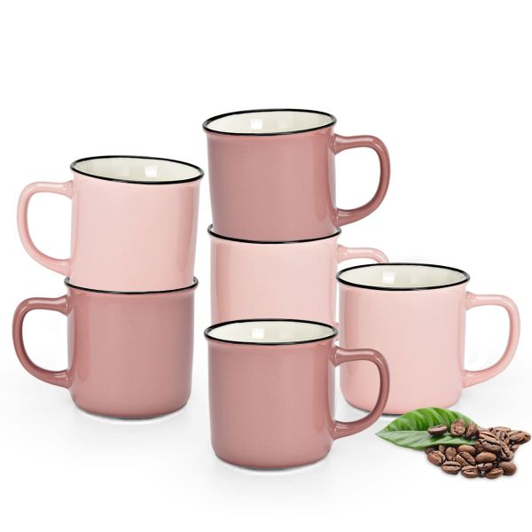 Tassen Kaffeetassen Emailoptik einfarbig pink rosa Porzellan 6er Set 12x8 cm 330 ml