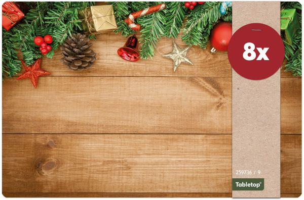 Tischsets Platzsets MOTIV abwaschbar Geschenke Zapfen Holz Weihnachten 8er