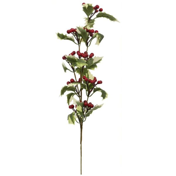 Kunstzweig Blätter & Beeren Dekozweig Kunstpflanze Bastelmaterial rot grün 64 cm