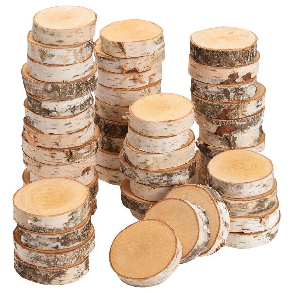 Baumscheiben 50 Stk. Holzscheiben zum Basteln Dekorieren 8 - 10 cm