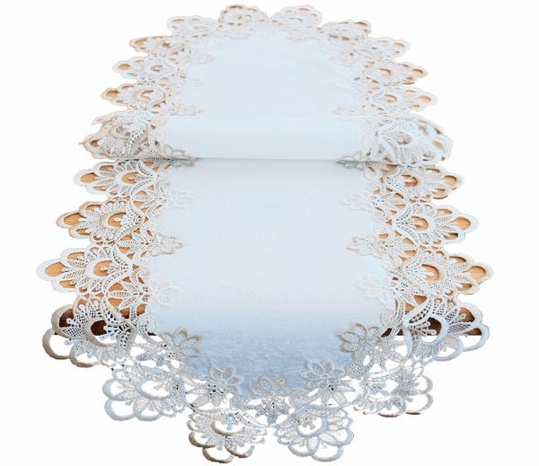 Tischläufer Mitteldecke Spitze Stick Blumen ecru-beige Tischwäsche 40x110 cm
