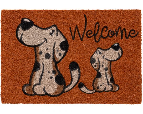 Fußmatte Kokosmatte INDOOR bunt bedruckt Schriftzug WELCOME & Hunde - 40x60 cm