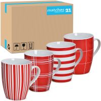 Kaffeetassen Tassen rot weiße Streifen & Karo Designs Porzellan 36 Stk. 10 cm
