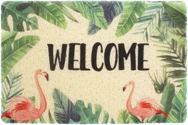 Fußmatte Türmatte Türvorleger Vinyl Outdoor Welcome Flamingos & Blätter 40x60 cm