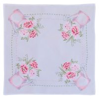 Tischdecke Blumenstrauß & Gießkanne weiß & Stick bunt Polyester 1 Stk 55x55 cm