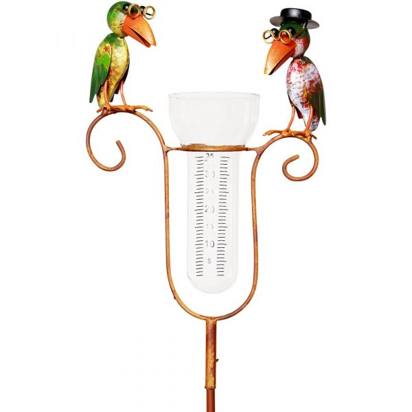 Regenmesser mit 2 Vogelfiguren Metall Gartendeko mit Erdspieß Metall 1 Stk 129 cm